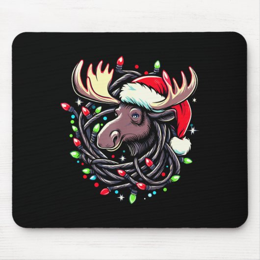 Tapis De Souris Moose Christmas Santa Hat Lights Moose For Kids Wo (Devant)