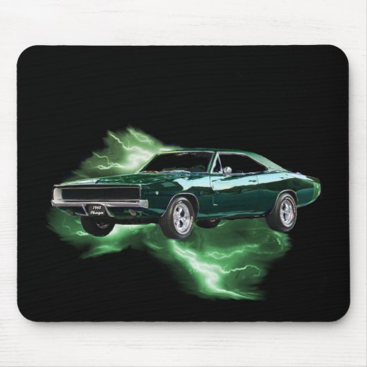 Tapis De Souris Mopar : 'Chargeur de 68 Dodge avec la foudre verte (Devant)