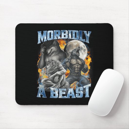 Tapis De Souris Morbidly A Funny Cringe Alpha Werewolf Wolf Meme  (Avec souris)
