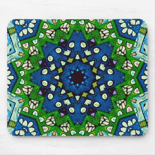 Tapis De Souris Mosaic bleu vert Hippie Boho Mandala (Devant)