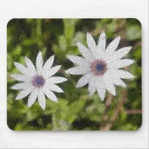 Tapis De Souris Mosaïque blanc marguerite Fleurs Bush -