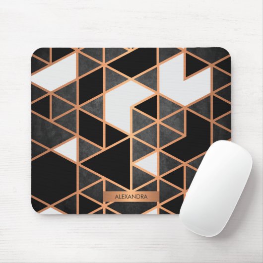 Tapis De Souris Mosaïque noire blanche et dorée (Avec souris)