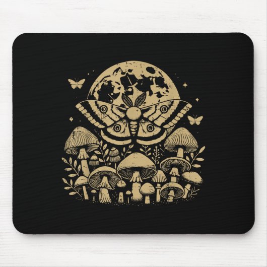 Tapis De Souris Moth Full Moon Mushroom Boho Aesthetic Occult Men (Devant)