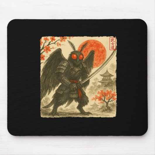 Tapis De Souris Mothman Samurai Japanese Warrior Costume Sumi-e Ar (Devant)