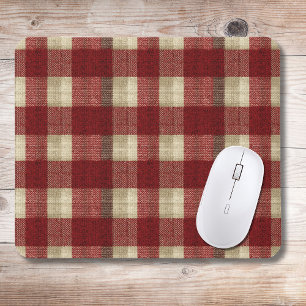 Tapis De Souris Motif à carreaux élégant bordeaux ivoire rouge rou