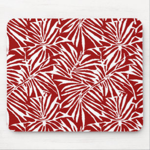Tapis De Souris Motif à feuilles tropicales blanches et rouges se