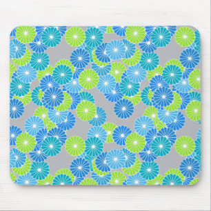 Tapis De Souris Motif à fleurs Art Déco - bleu et vert citron