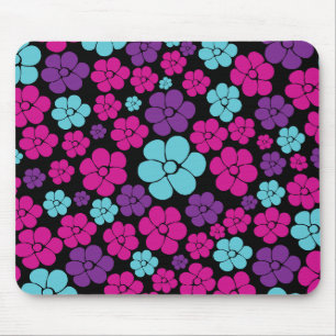 Tapis De Souris Motif à fleurs - rose, violet, bleu et noir