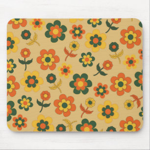 Tapis De Souris Motif à fleurs Vintage orange rétro