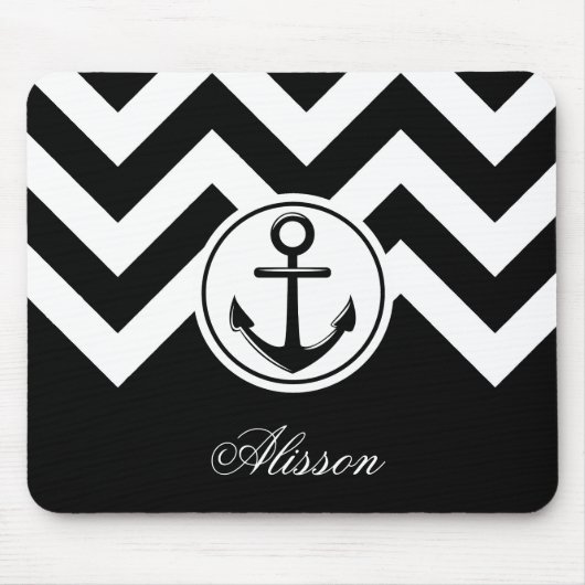 Tapis De Souris Motif Ancre noir et blanc (Devant)