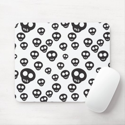 Tapis De Souris Motif avec les crânes noirs sur le blanc (Avec souris)