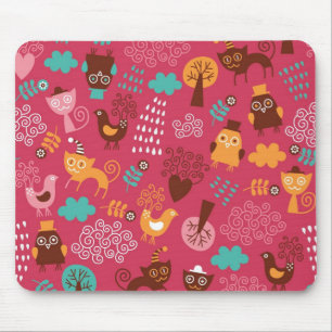 Tapis De Souris Motif avec les oiseaux et les chats mignons