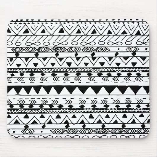 Tapis De Souris Motif aztèque d'aquarelle blanche noire peinte à (Devant)