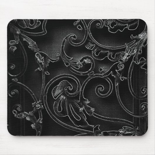 Tapis De Souris Motif baroque gothique noir de remous (Devant)