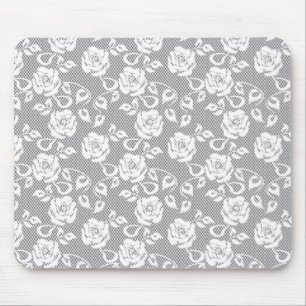 Tapis De Souris Motif blanc de dentelle sur l'arrière - plan gris