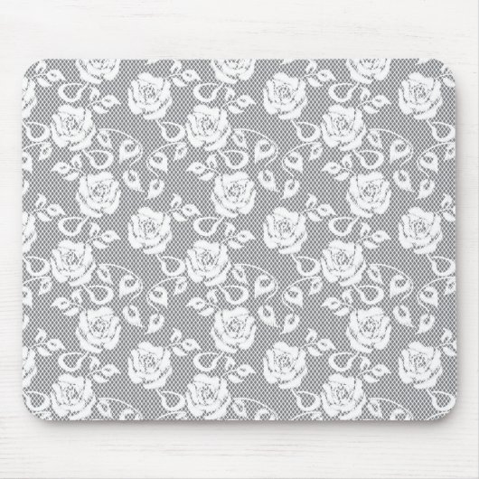 Tapis De Souris Motif blanc de dentelle sur l'arrière - plan gris (Devant)