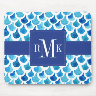 Tapis De Souris Motif bleu d'échelle d'aquarelle