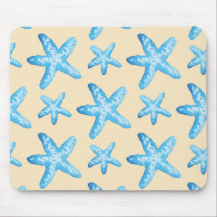 Tapis De Souris Motif bleu d'étoiles de mer d'aquarelle