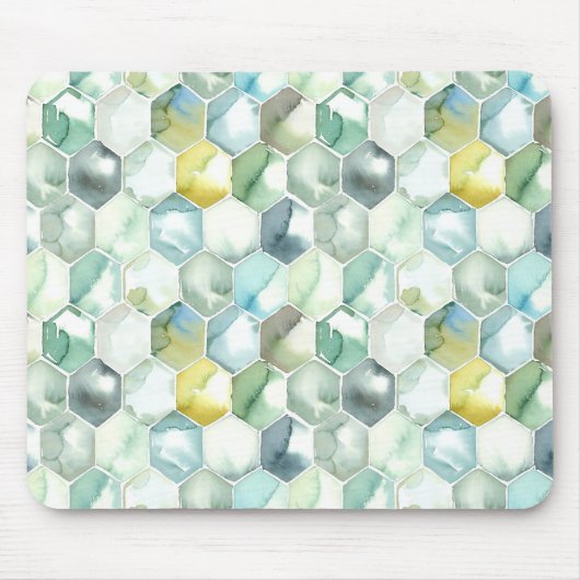 Tapis De Souris Motif bleu et vert de Honycomb d'aquarelle (Devant)