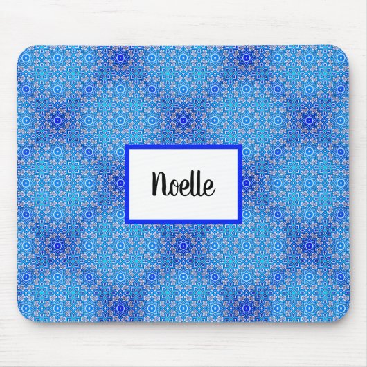 Tapis De Souris Motif bleu Mandala Boho Nom Mousepad (Devant)