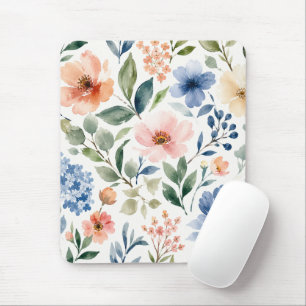 Tapis De Souris Motif botanique moderne de fleurs sauvages à l'aqu
