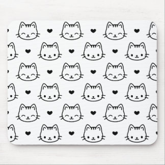 Tapis De Souris motif chats et cœurs noir et blanc