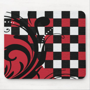 Tapis De Souris Motif Checkered   de remous rouge foncé, blanc,
