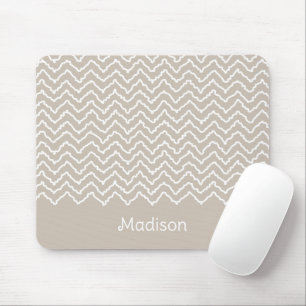 Tapis De Souris Motif chevron zigzag ondulé beige et blanc