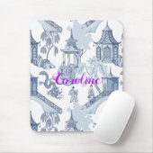 Tapis De Souris Motif Chinoiserie bleu et blanc avec Monogramme (Avec souris)