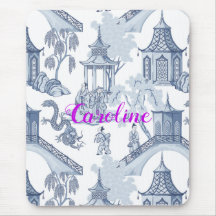 Motif Chinoiserie bleu et blanc avec Monogramme