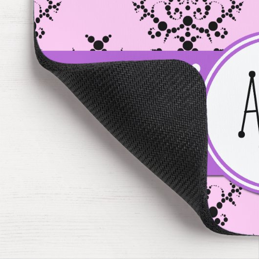 Tapis De Souris Motif Damas, Damas rose, Monogramme (Coin)
