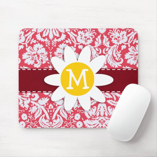 Tapis De Souris Motif Damas rouge ; marguerite (Avec souris)