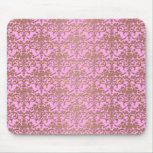 Tapis De Souris Motif damassé fantaisie rose et or