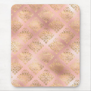 Tapis De Souris Motif damassé glamour en feuille dorée et rose cla