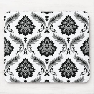 Tapis De Souris Motif Damassé Rococo Gris Noir Blanc