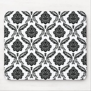 Tapis De Souris Motif Damassé Rococo Noir sur Blanc