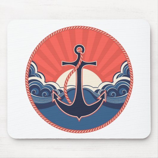 Tapis De Souris Motif d'Ancre et de vague de mer (Devant)