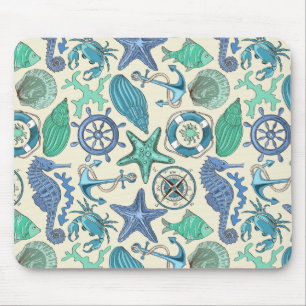 Tapis De Souris Motif d'animaux marins Turquoises