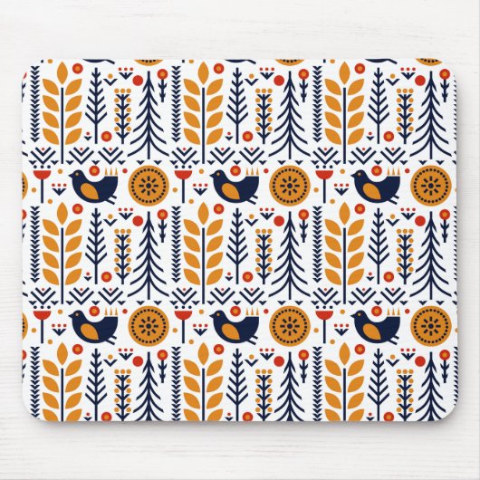 Tapis De Souris Motif d'art populaire d'oiseau d'automne (Devant)