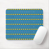 Tapis De Souris Motif d'art populaire géométrique bleu et jaune (Avec souris)