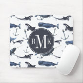 Tapis De Souris Motif de baleine et d'Ancre d'aquarelle (Avec souris)