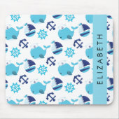 Tapis De Souris Motif De Baleines, Baleines Bleues, Votre Nom (Devant)