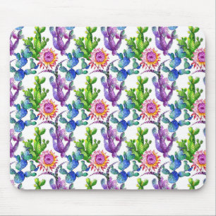 Tapis De Souris Motif de cactus de fleur sauvage d'aquarelle