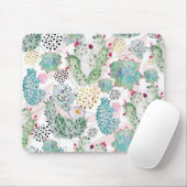 Tapis De Souris motif de cactus et triangles aquarelle (Avec souris)
