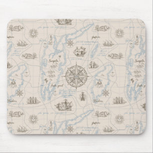 Tapis De Souris Motif de carte de l'océan vintage