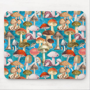 Tapis De Souris Motif de champignons turquoise bleu mignon