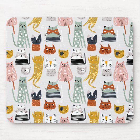 Tapis De Souris Motif de chat à main mignon Doodle (Devant)