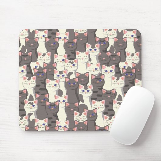 Tapis De Souris Motif de chats blancs et gris (Avec souris)