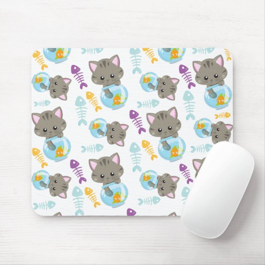 Tapis De Souris Motif De Chats, Chats Mignons, Chatons, Poisson (Avec souris)