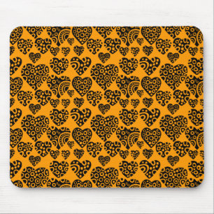 Tapis De Souris Motif de coeur - Noir sur orange